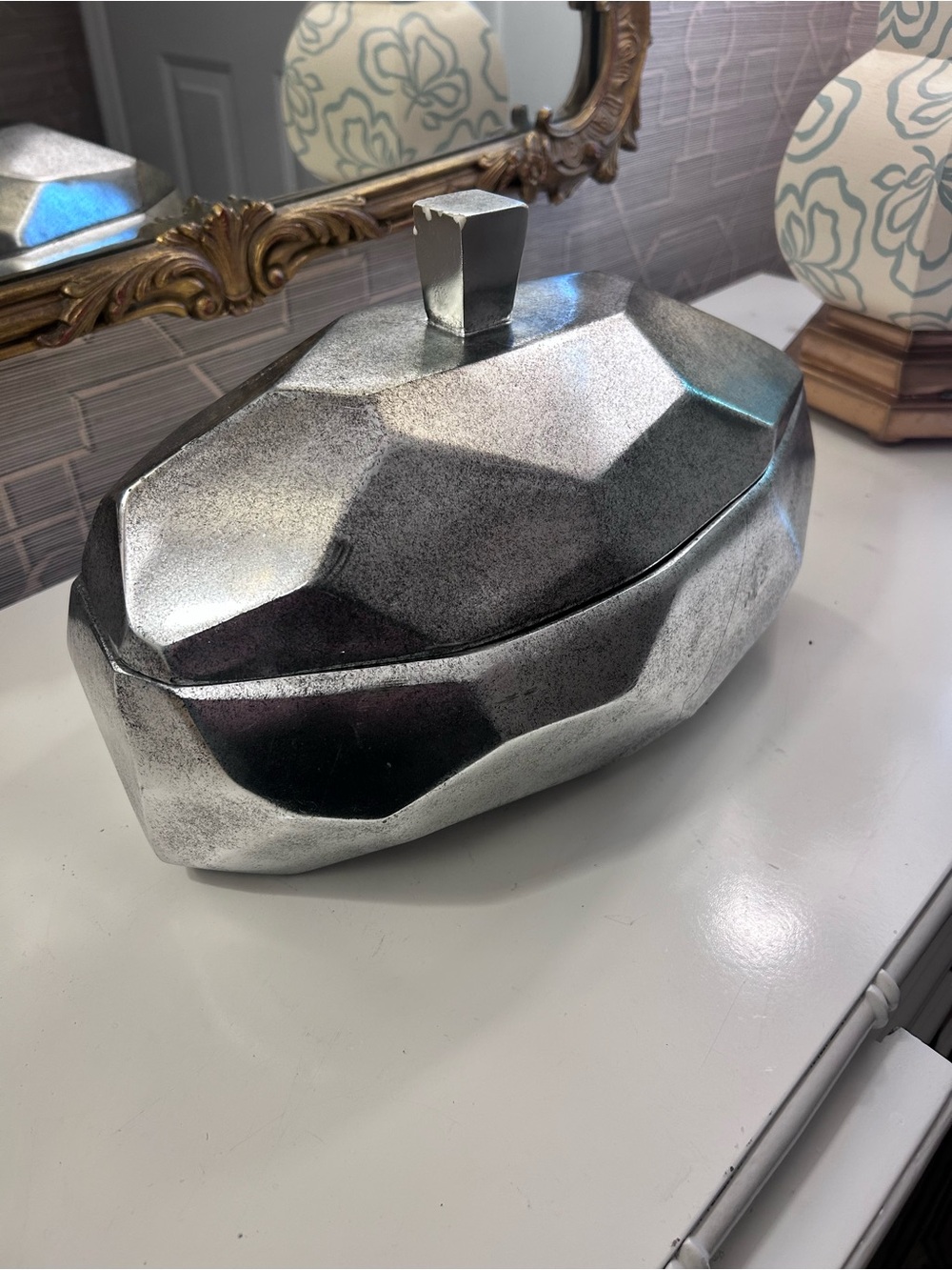 Uttermost Minta Faceted Metallic Decorative Box - Silver